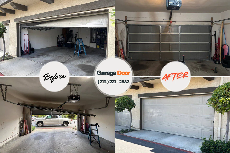 Before and after: garage door repair Groves, TX